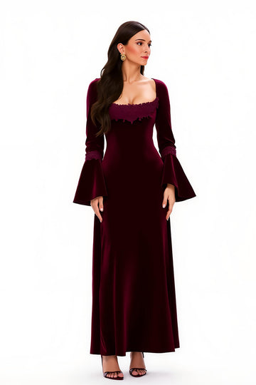 Velvet Long Sleeve Sheath Burgundy Holiday Dress